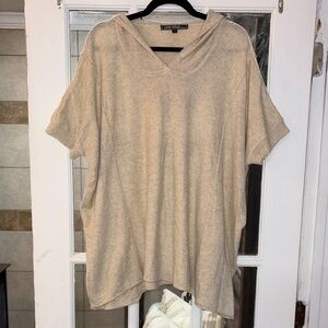 Love Stitch Beige Hooded Sweatshirt Angora Wool Sweater Large
